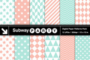 Mint & Coral Pink Geometric Papers