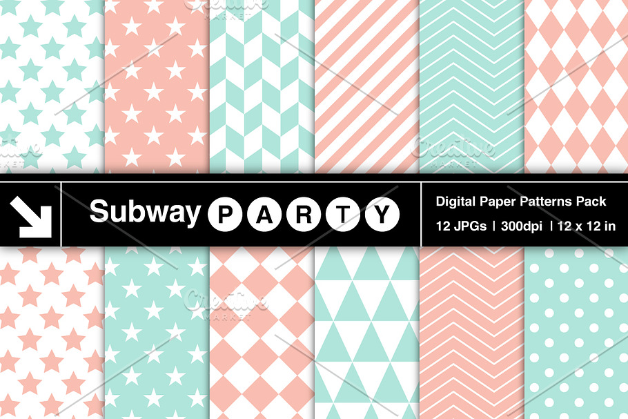 Mint & Coral Pink Geometric Papers in Patterns - product preview 8