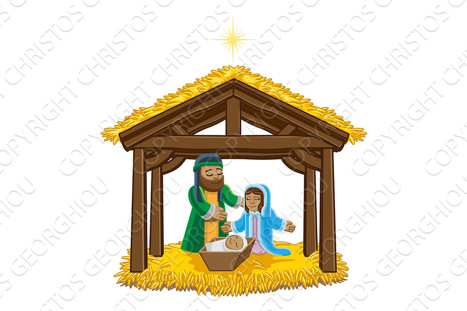 Nativity Scene Christmas Cartoon  in Illustrations - product preview 8