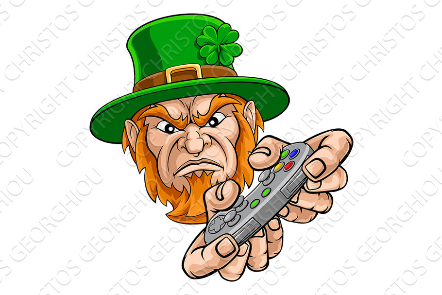 Leprechaun Gamer Mascot and Video in Illustrations - product preview 8