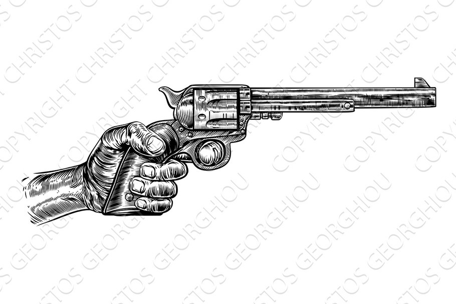 Hand Holding Western Pistol Gun in Illustrations - product preview 8