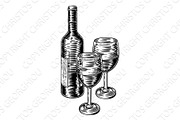 Wine Bottle and Glasses Vintage