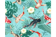 Japanese koi fishes tropical pattern
