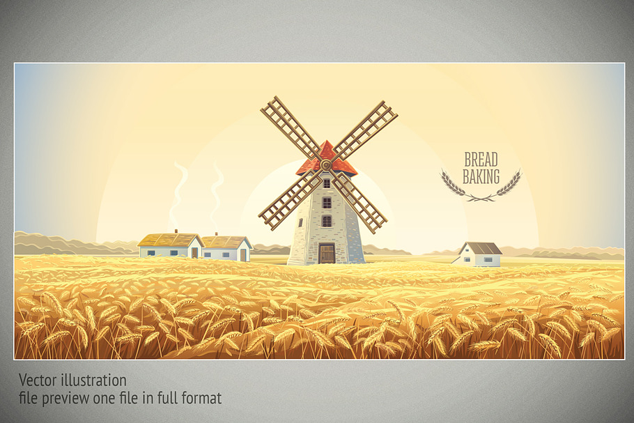 Mill in the field with wheat in Illustrations - product preview 8