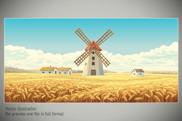 Mill in the field with wheat in Illustrations - product preview 1