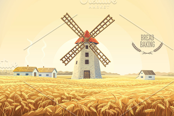 Mill in the field with wheat in Illustrations - product preview 4