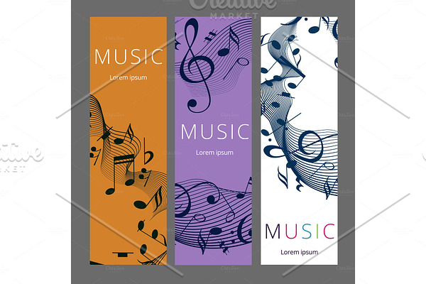 Set of abstract banners with music