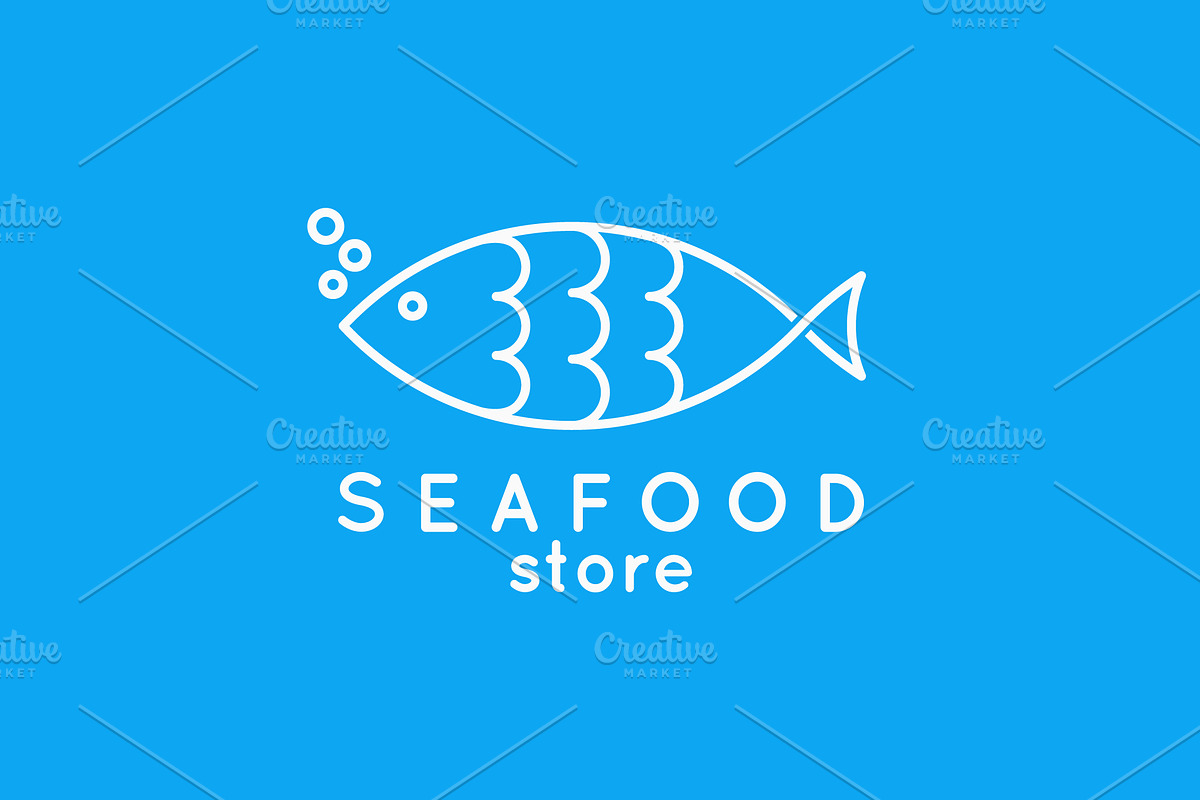 Fish line icon. Seafood store logo. in Illustrations - product preview 8