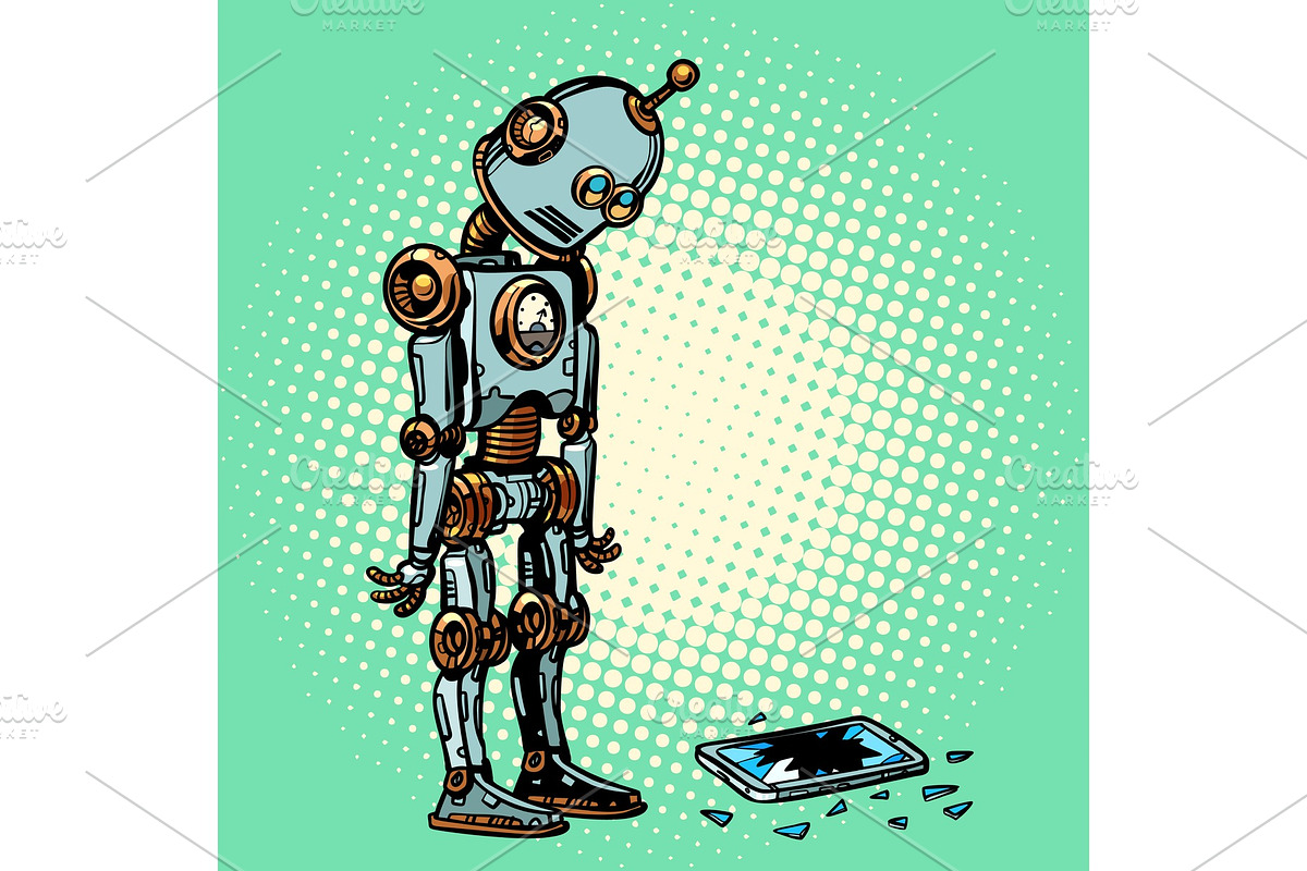 Robot and broken phone screen in Illustrations - product preview 8