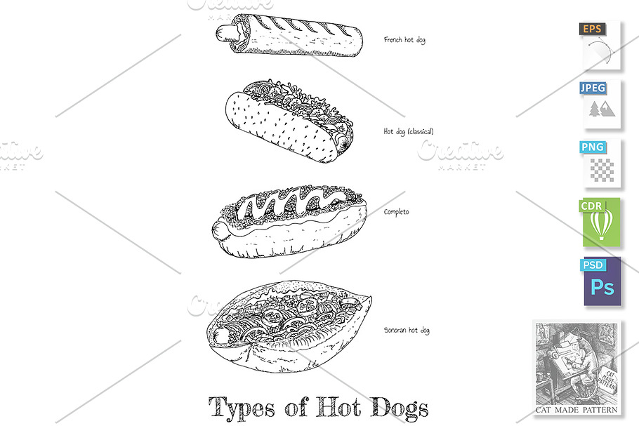 Types of Hot Dogs in Illustrations - product preview 8