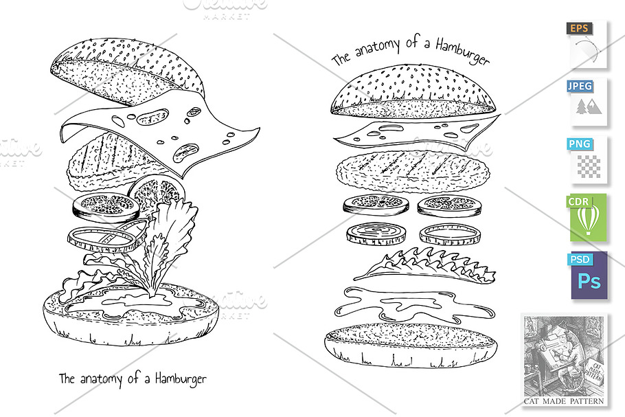 Fast food concept. Anatomy of Hambur in Illustrations - product preview 8