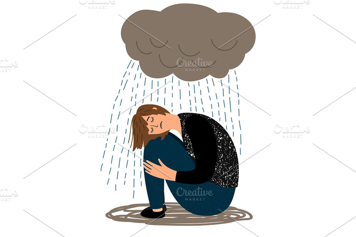 Depressed girl and crying rain in Illustrations - product preview 8
