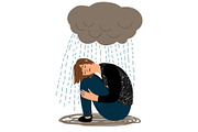 Depressed girl and crying rain