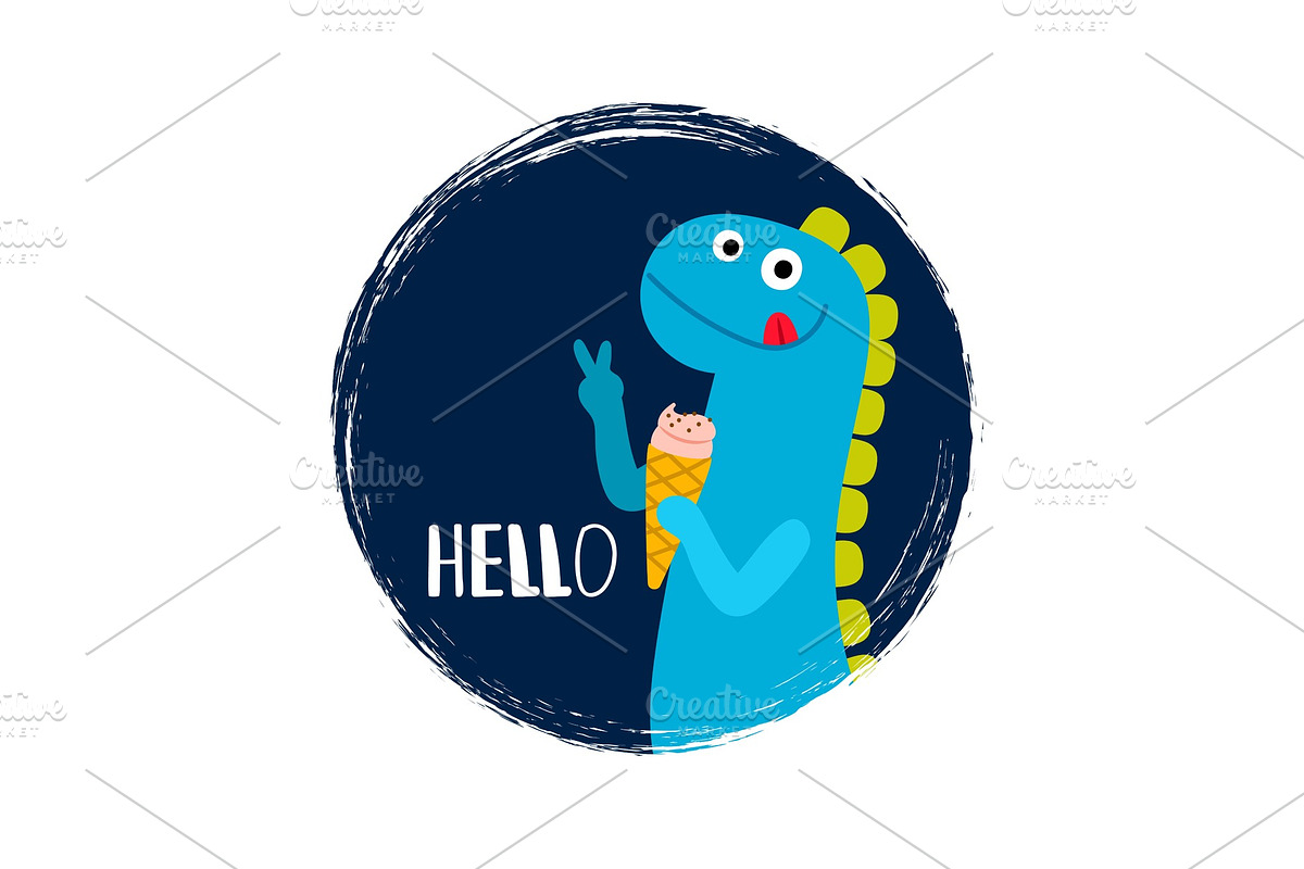 Round banner with baby dinosaur in Illustrations - product preview 8