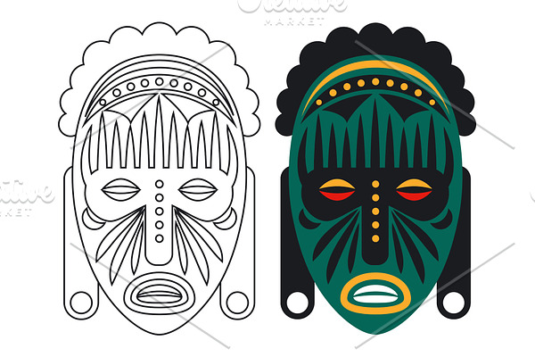 Outline and color african mask