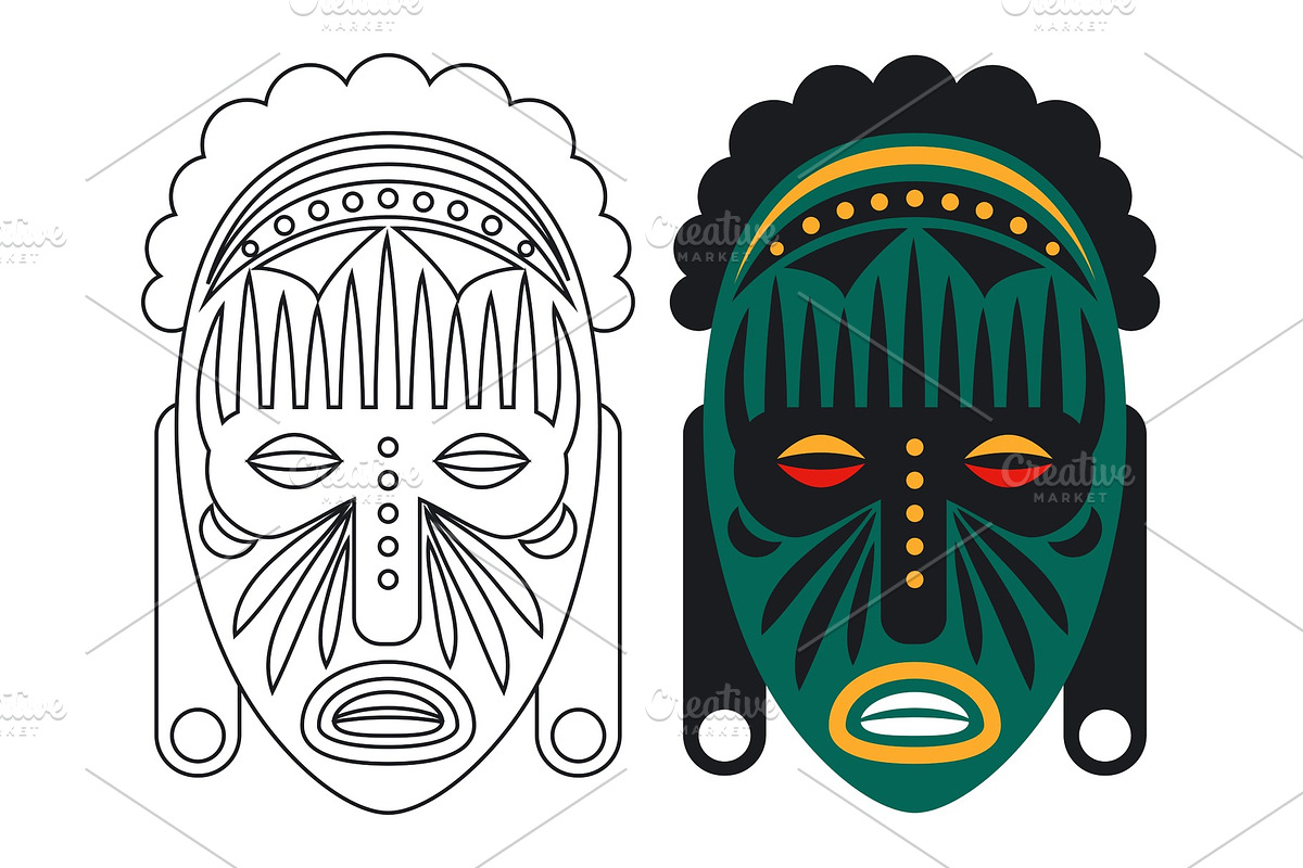 Outline and color african mask in Illustrations - product preview 8