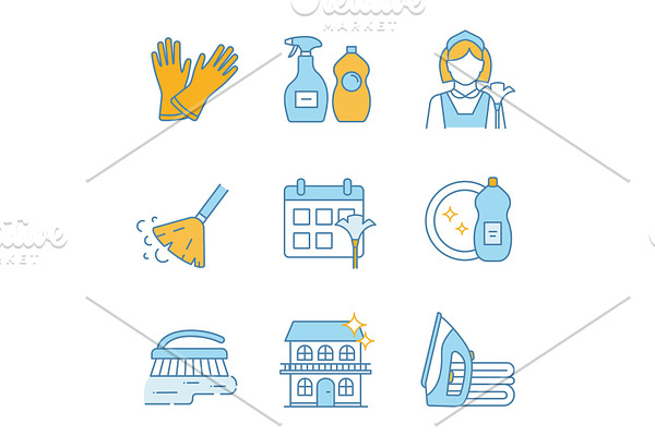 Cleaning service color icons set