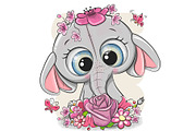 Cartoon Elephant with flowers