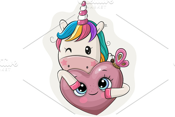 Cartoon Unicorn with Heart
