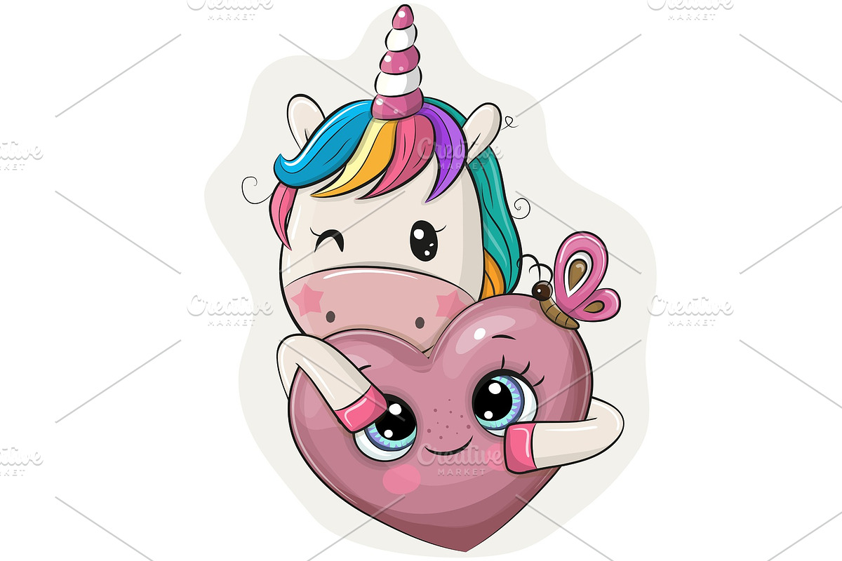 Cartoon Unicorn with Heart in Illustrations - product preview 8