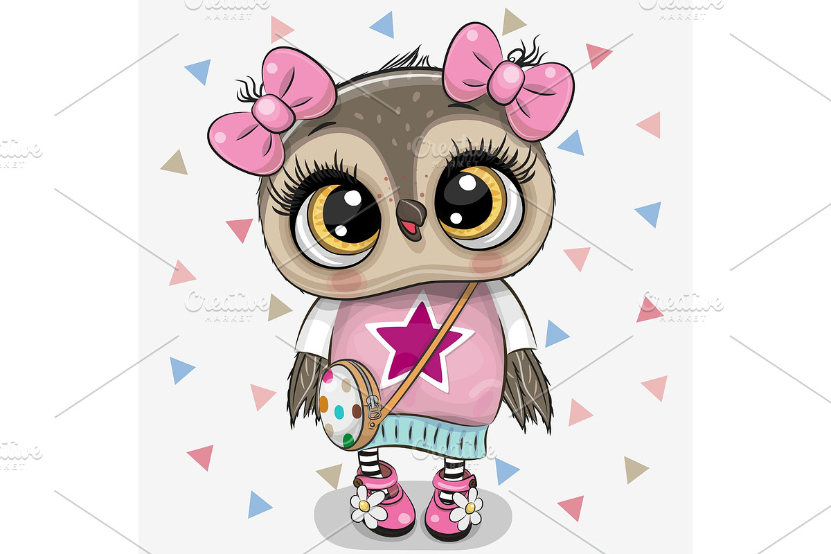 Cute Owl with a bows in Illustrations - product preview 8