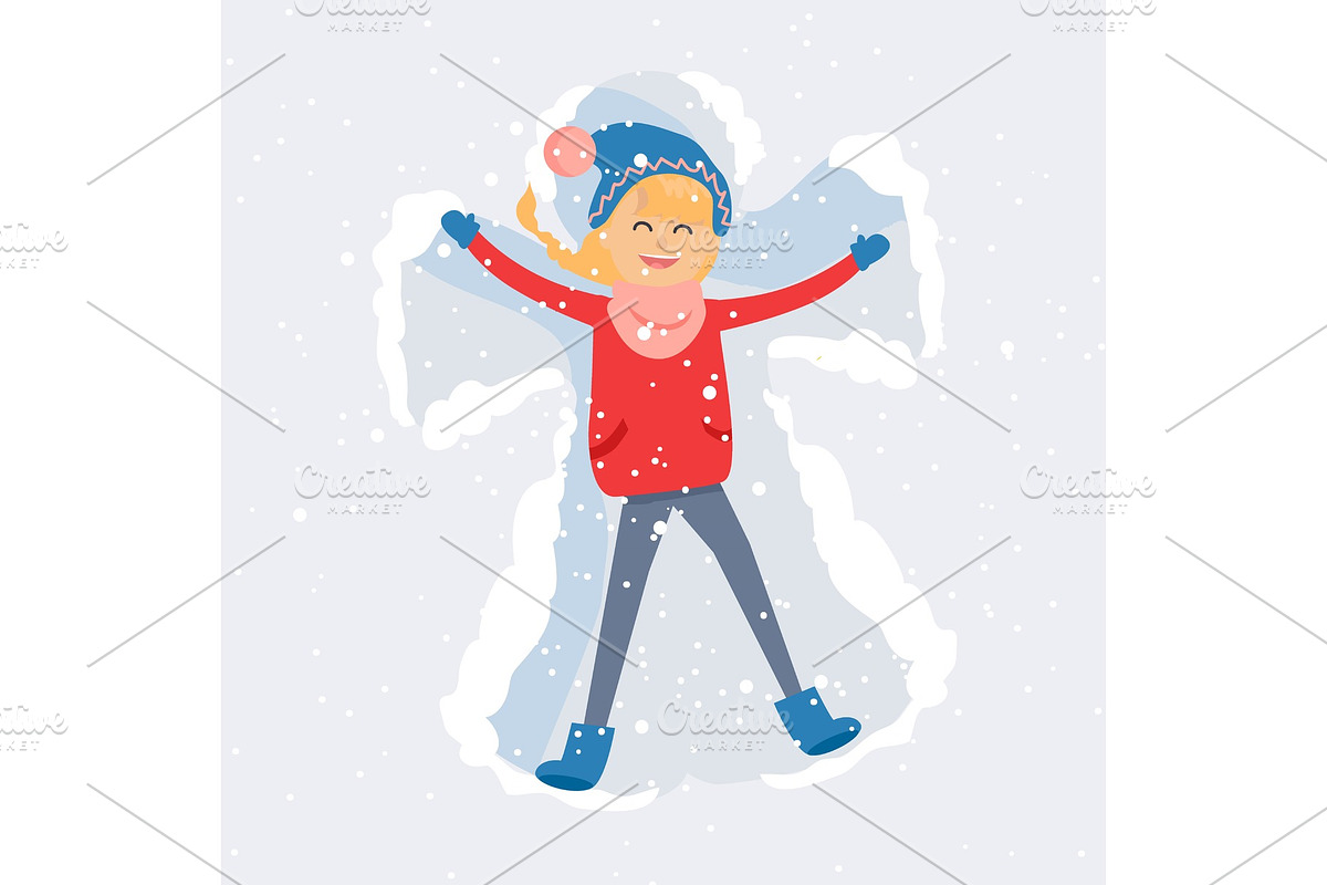 Happy Woman Making Snow Angel Flat in Illustrations - product preview 8
