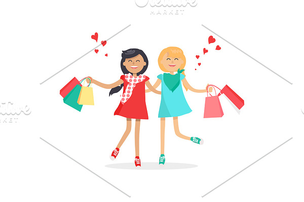 Happy Girls with Shopping Bags