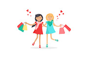Happy Girls with Shopping Bags