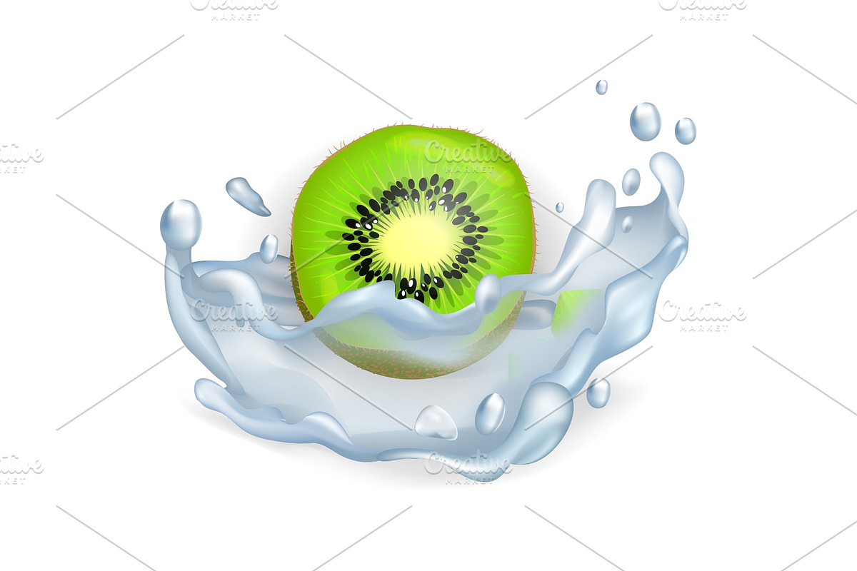 Green Slice of Kiwi Fruit in Water in Illustrations - product preview 8