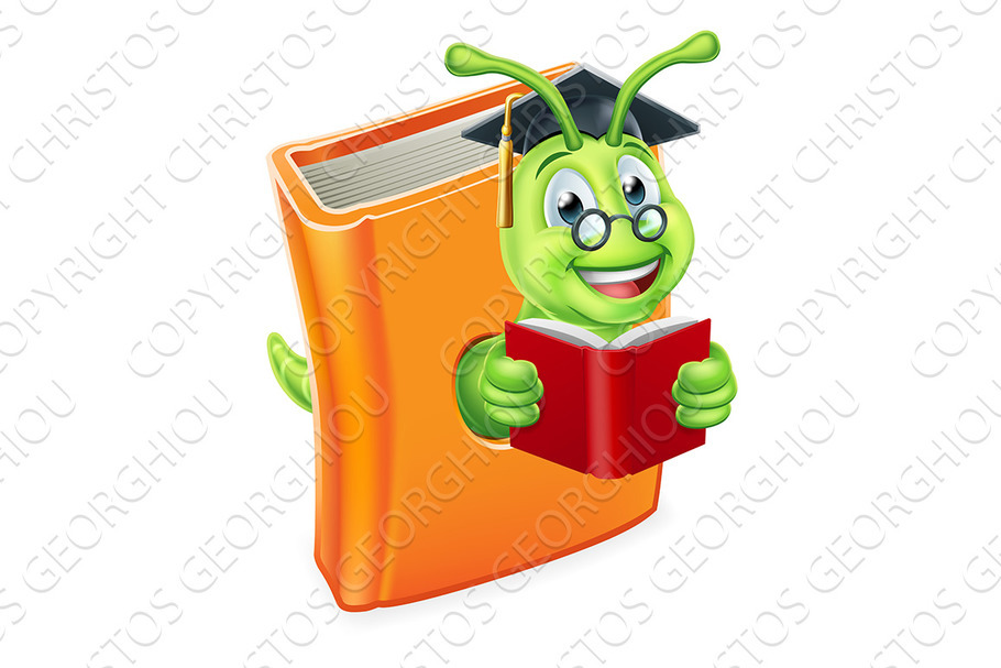 Graduate Bookworm Caterpillar Worm in Illustrations - product preview 8