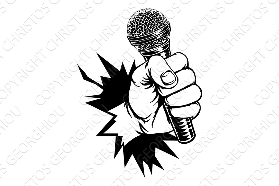 Hand Holding Microphone Breaking in Illustrations - product preview 8