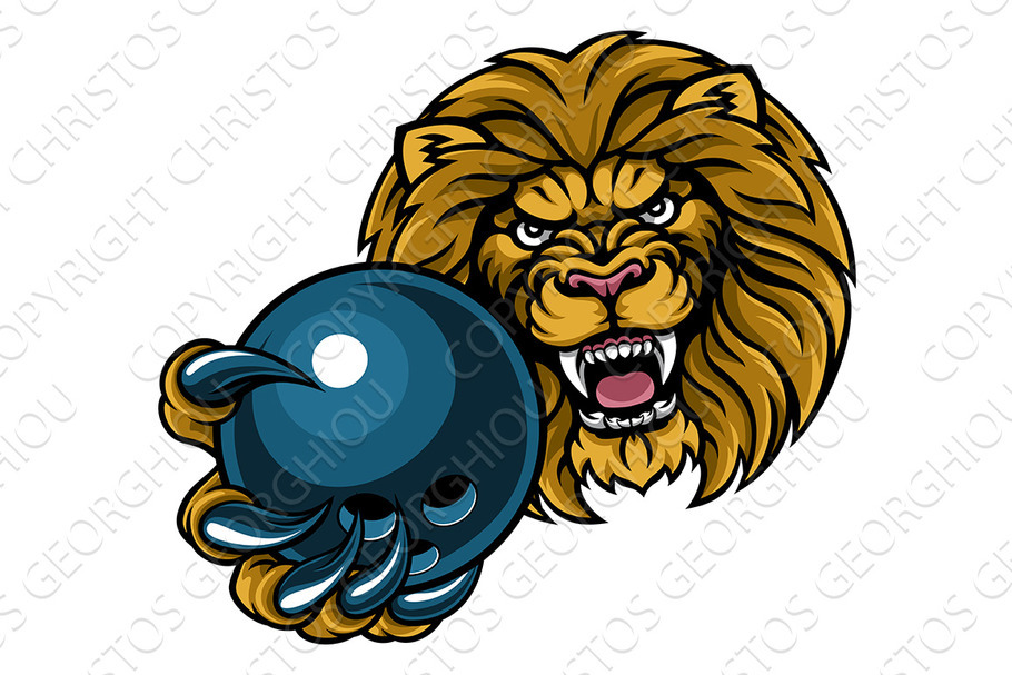 Lion Bowling Ball Sports Mascot in Illustrations - product preview 8