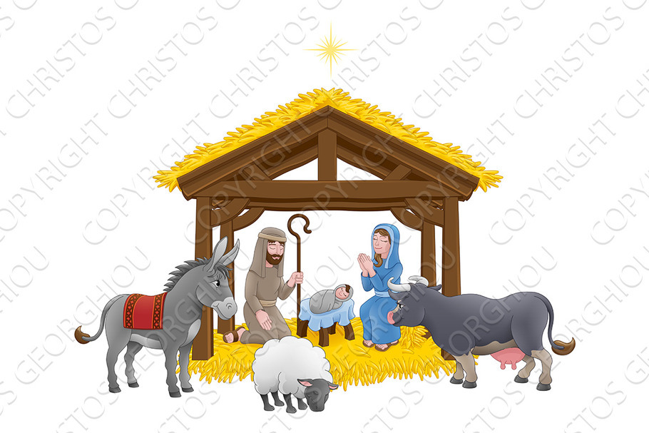 Nativity Christmas Scene Cartoon  in Illustrations - product preview 8