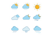 Weather forecast color icons set