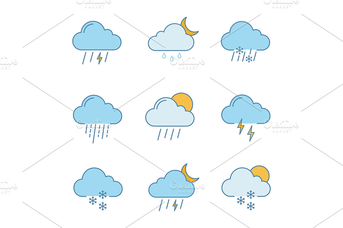 Weather forecast color icons set in Icons - product preview 8