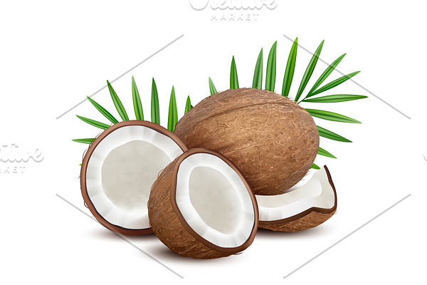 Coconut. Fresh tropical opened coco