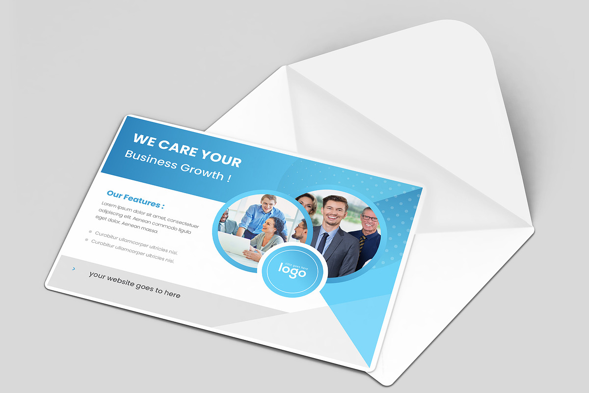 Blue Post Card Design in Postcard Templates - product preview 8