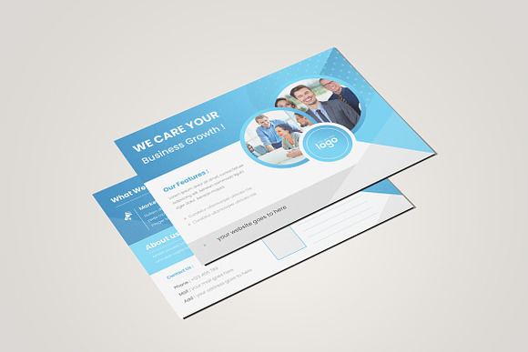 Blue Post Card Design in Postcard Templates - product preview 2
