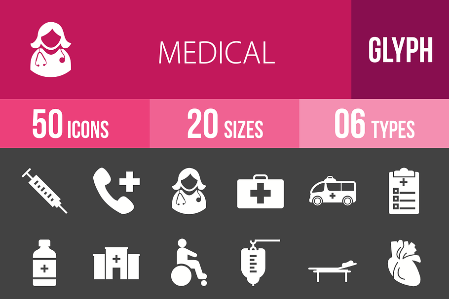50 Medical Glyph Inverted Icons
