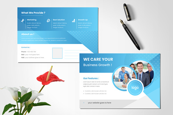 Blue Post Card Design in Postcard Templates - product preview 3