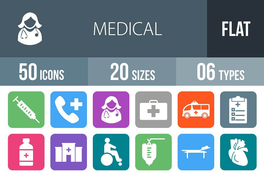 50 Medical Flat Round Corner Icons