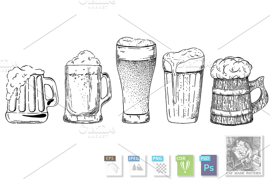 Beer glasses and mugs set in Illustrations - product preview 8