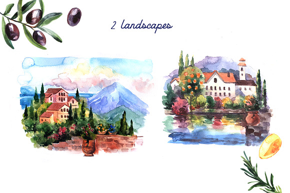 Watercolor mediterranean in Illustrations - product preview 2