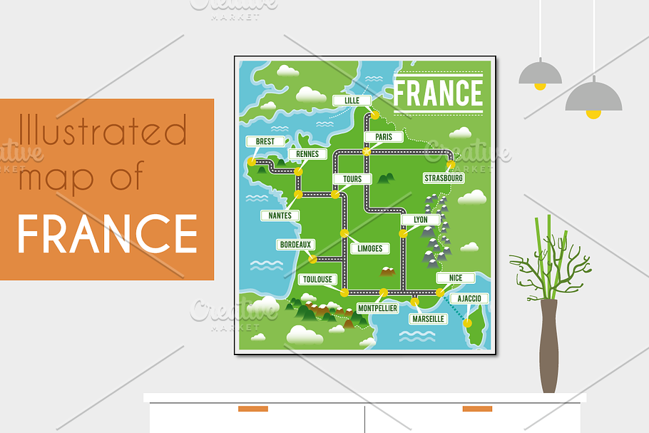 Illustrated map of France in Illustrations - product preview 8