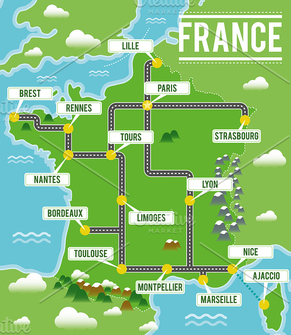 Illustrated map of France in Illustrations - product preview 1