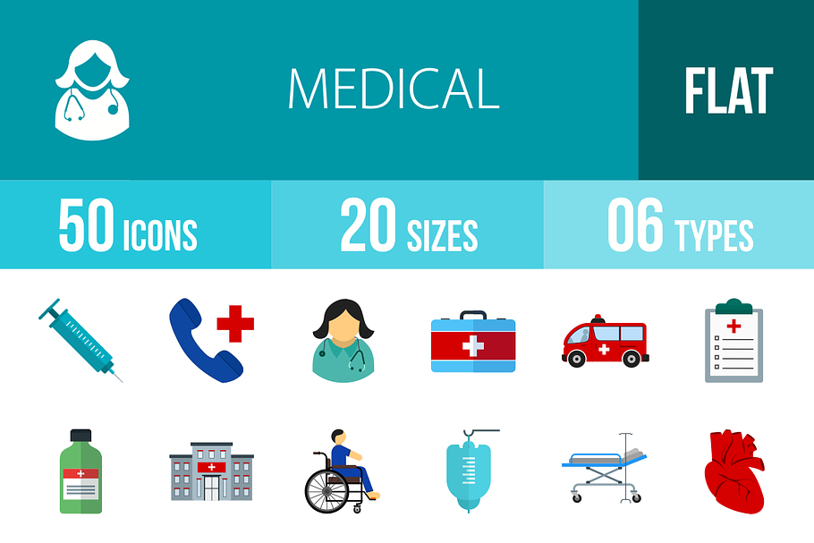 50 Medical Flat Multicolor Icons