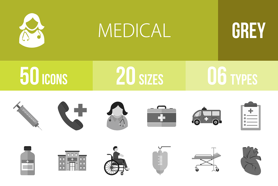 50 Medical Greyscale Icons