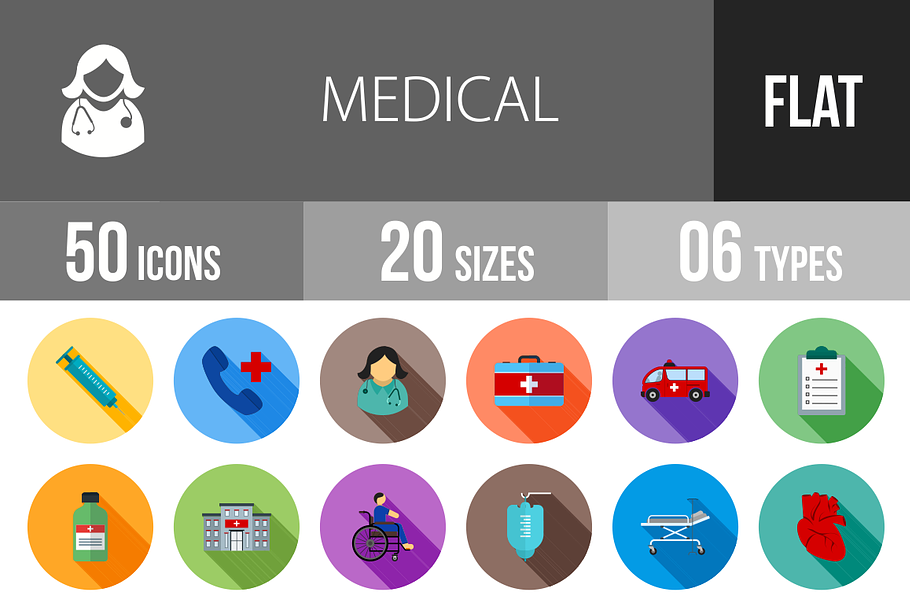 50 Medical Flat Shadowed Icons