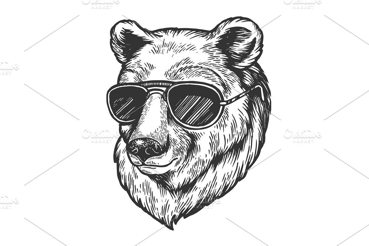 Bear animal in sunglasses sketch in Illustrations - product preview 8