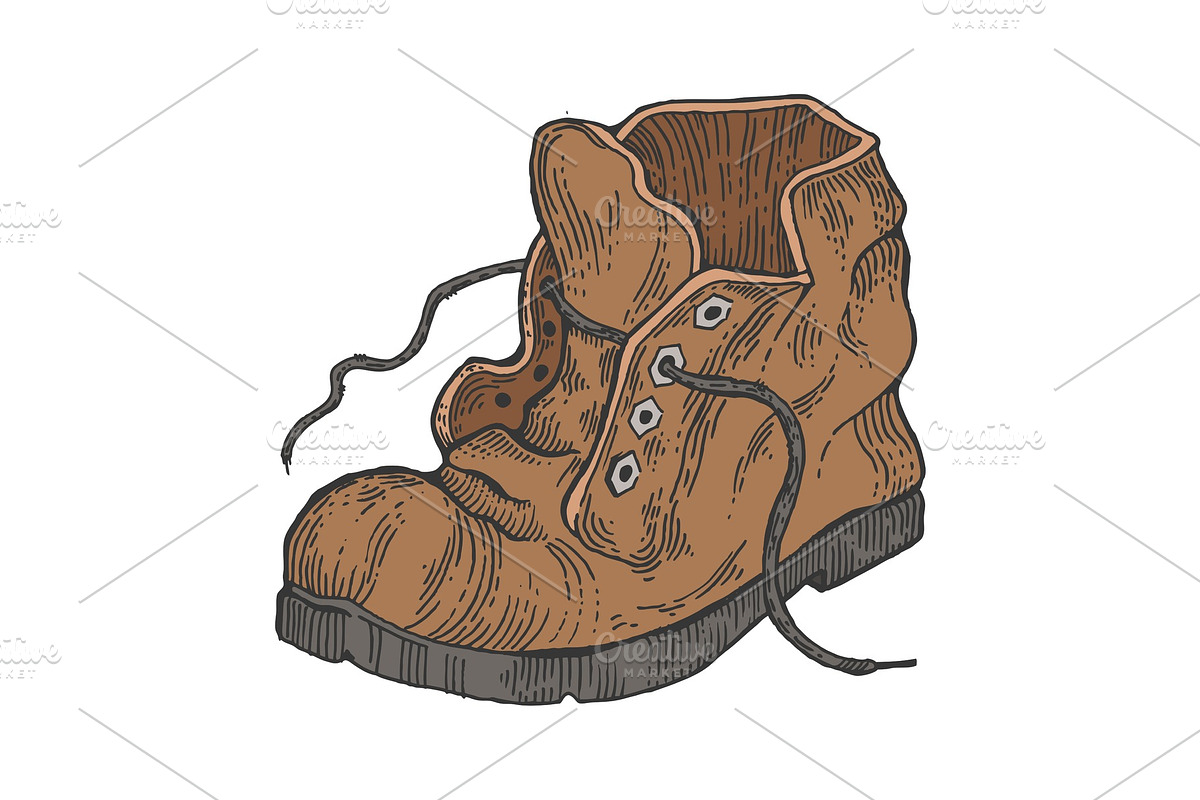 Old shabby boot color engraving in Illustrations - product preview 8